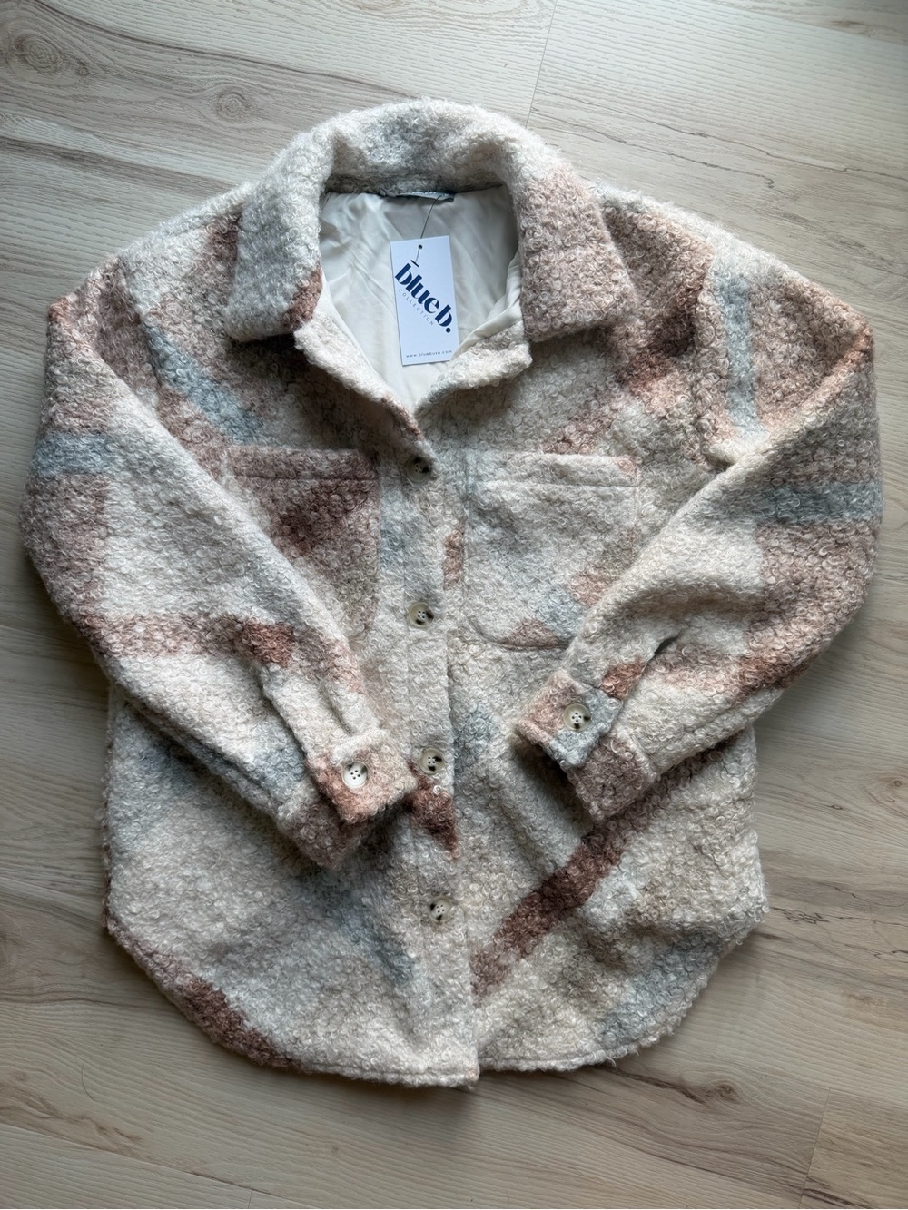 Blue b Button-Up Jacket in Cream with Blush Accents